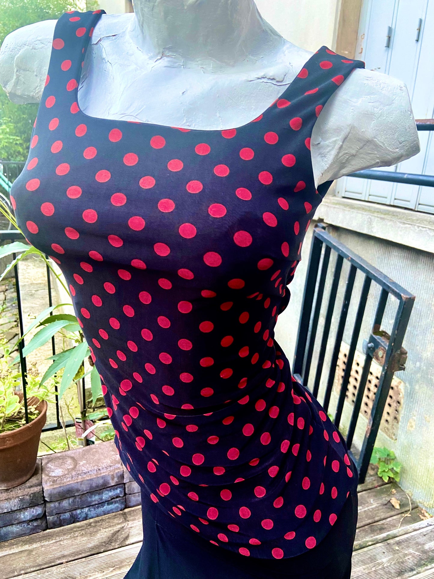 NOUVEAU Collection Tango Imagen Top Noir à pois rouge Tess. (Pois Moyens) UNIQUEMENT EN STOCK, PAS DE COMMANDE POSSIBLE EN ARGENTINE