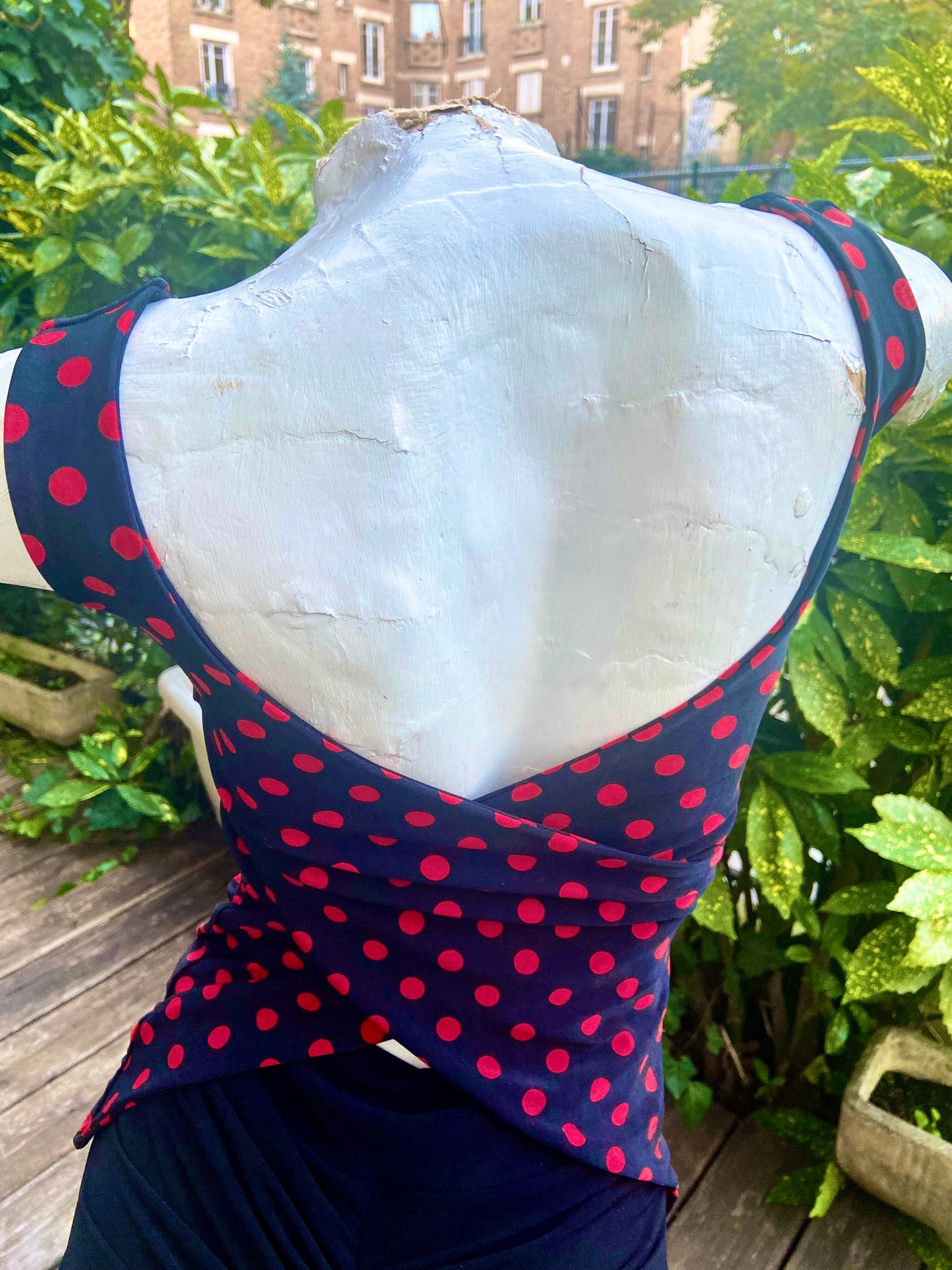 NOUVEAU Collection Tango Imagen Top Noir à pois rouge Tess. (Pois Moyens) UNIQUEMENT EN STOCK, PAS DE COMMANDE POSSIBLE EN ARGENTINE