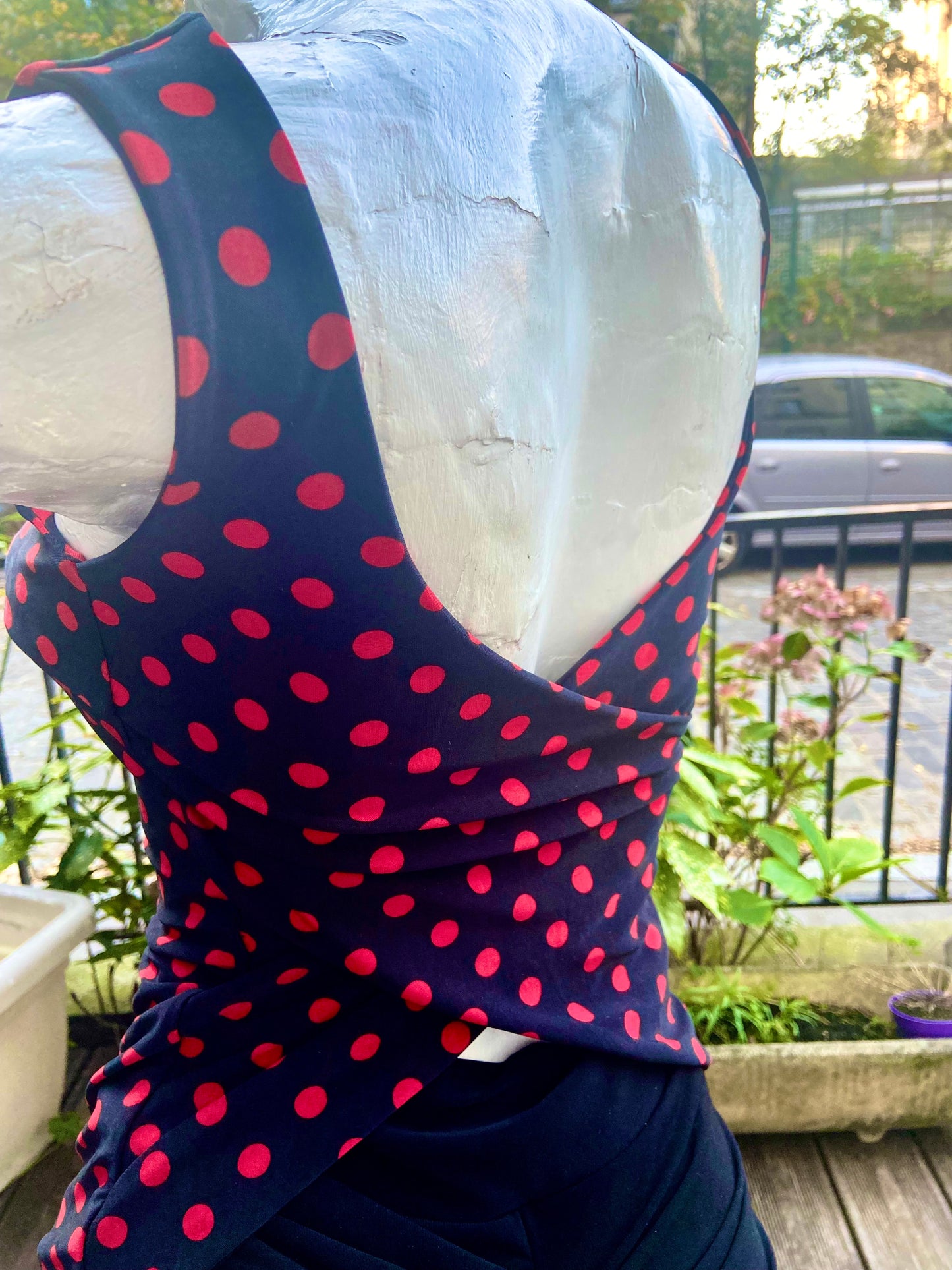 NOUVEAU Collection Tango Imagen Top Noir à pois rouge Tess. (Pois Moyens) UNIQUEMENT EN STOCK, PAS DE COMMANDE POSSIBLE EN ARGENTINE