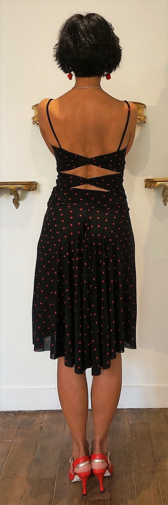 TI Jupe Milonguera noire à pois rouges (Petit pois) UNIQUEMENT EN STOCK, PAS DE COMMANDE POSSIBLE EN ARGENTINE