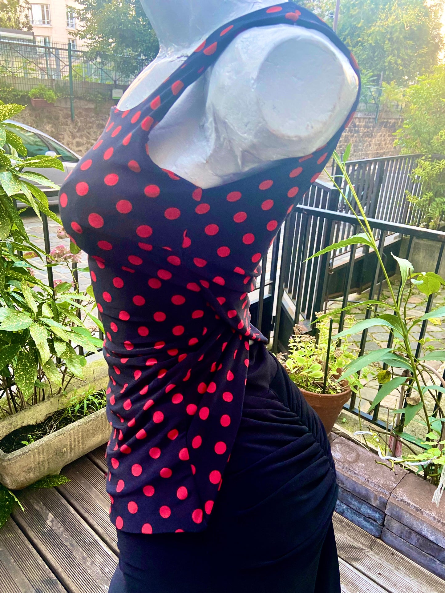 NOUVEAU Collection Tango Imagen Top Noir à pois rouge Tess. (Pois Moyens) UNIQUEMENT EN STOCK, PAS DE COMMANDE POSSIBLE EN ARGENTINE