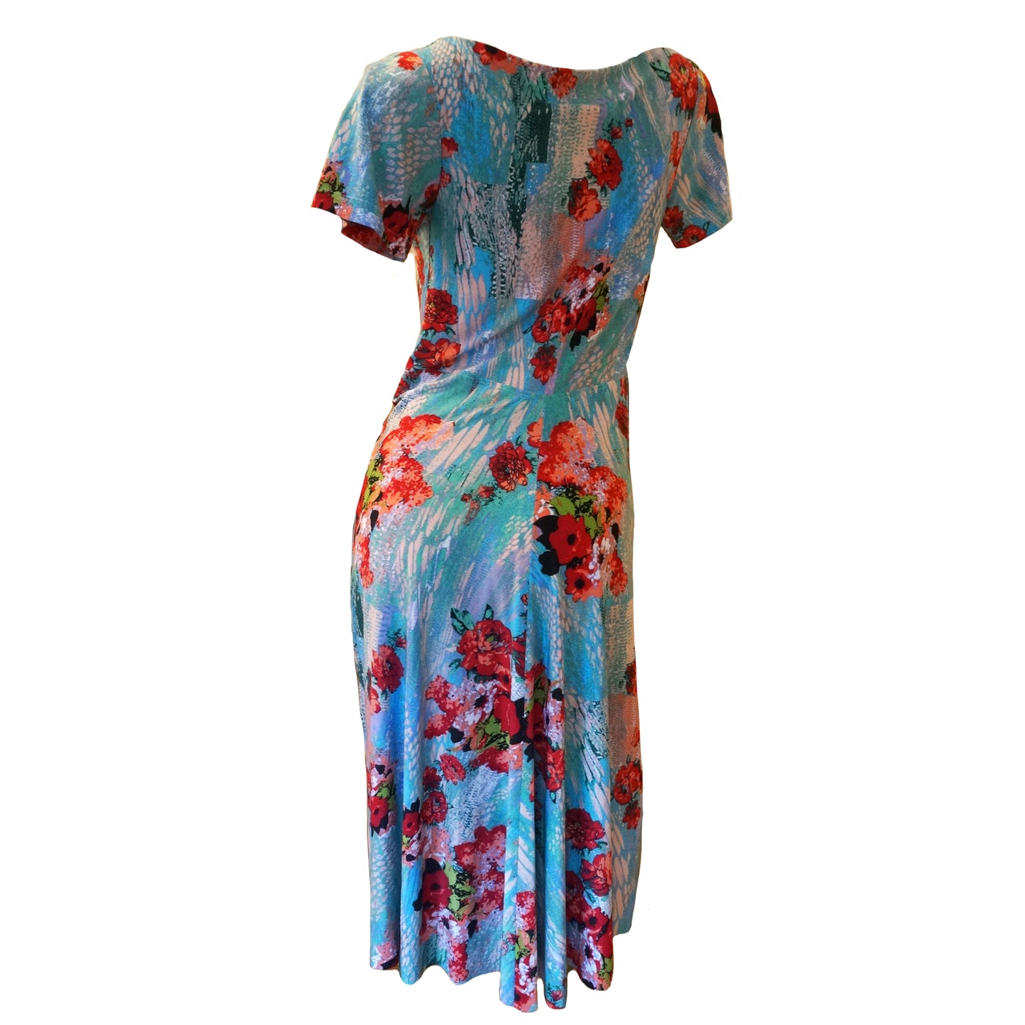 Collection Eugénie Saskine robe à manches Joana bleue avec motifs