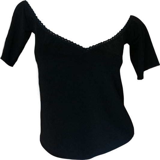 MJ 26 top noir col V manche courte